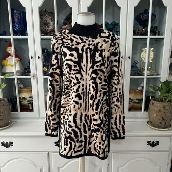 Chico’s Leopard-Print Mock Neck Sweater Tunic Size Small - Picture 1 of 11